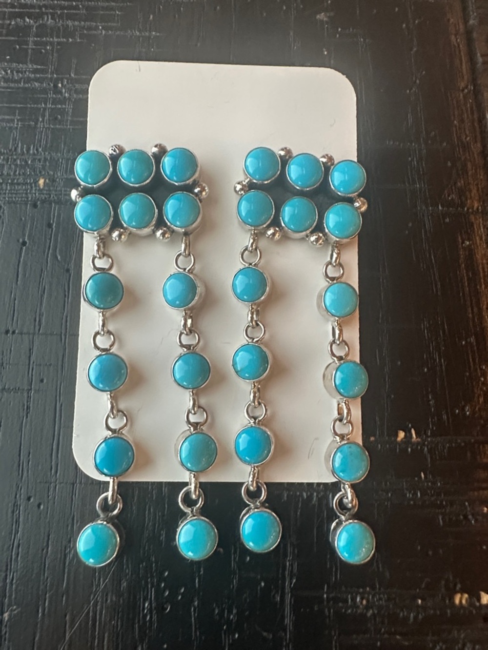 Navajo Ella M Linkin Sleeping Beauty Turquoise & Sterling Silver Earrings - Picture 3 of 7